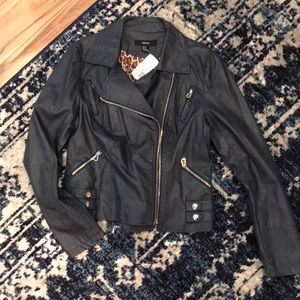 Forever 21 Navy Blue faux leather biker jacket